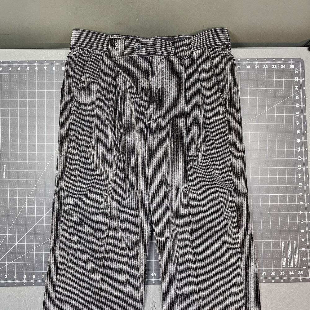 Stacy Adams Pleated Corduroy Pants Mens 34x32 Gray Baggy Wide Leg Hi Rise Retro